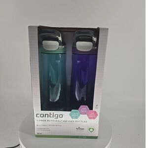 Contigo 2-Pack Autoseal Infuser Water Bottles 26oz Teal Purple BPA-Free Tritan